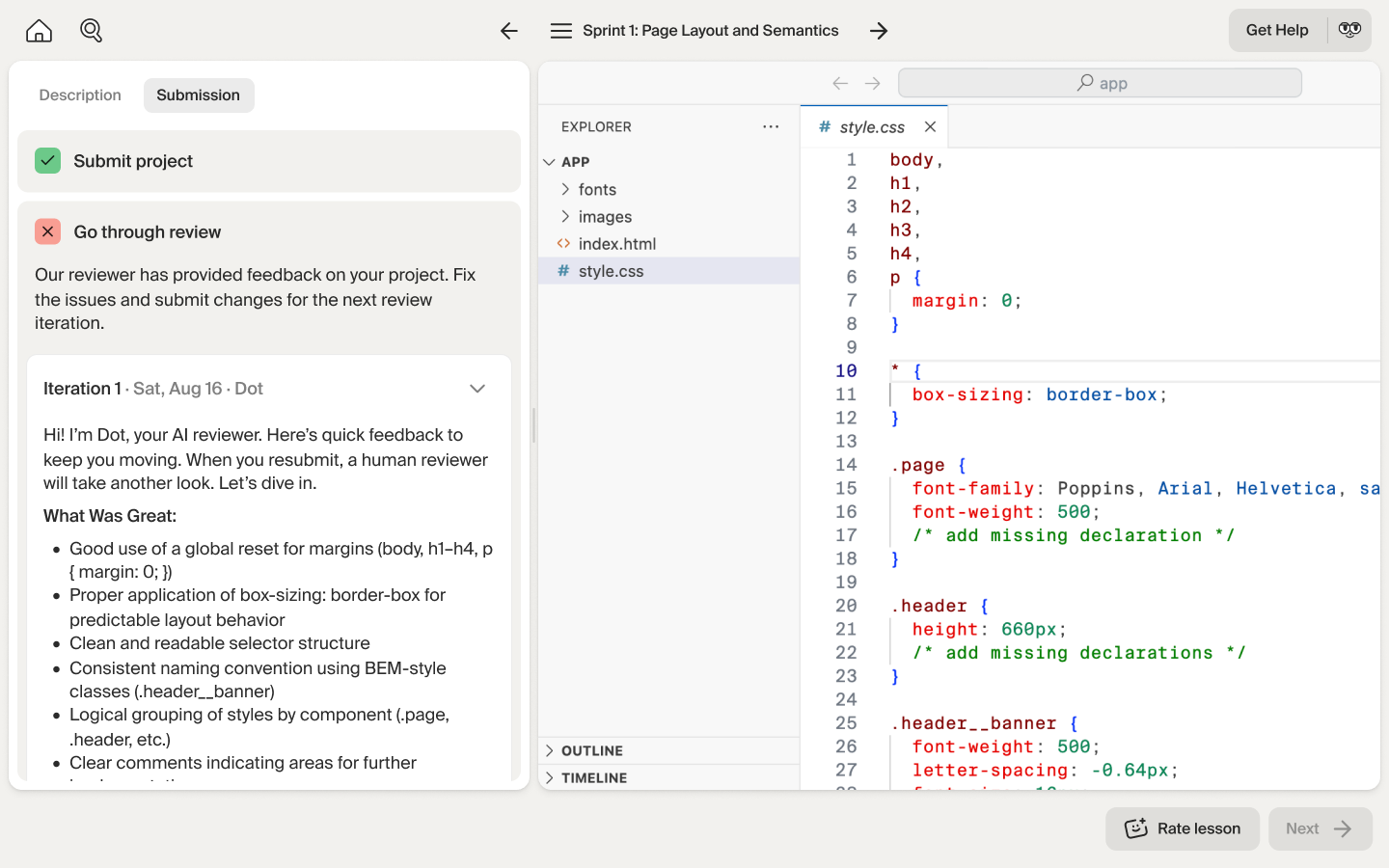 TripleTen AI reviewer interface