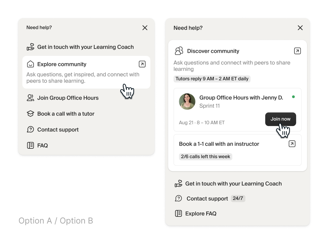 Get Help flow concepts A and B