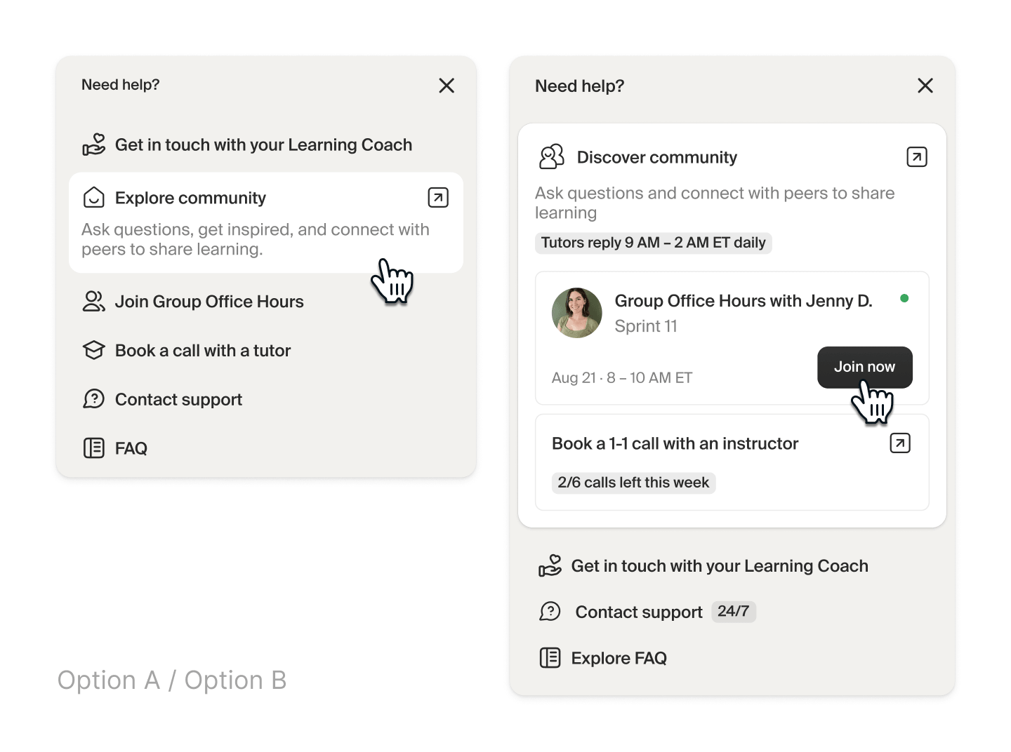 Get Help flow concepts A and B