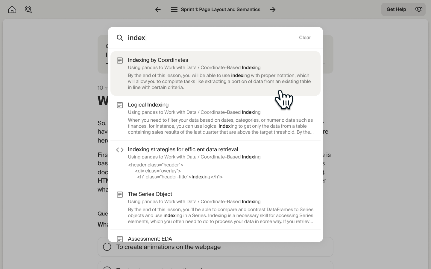 TripleTen search interface